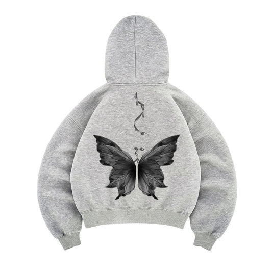 Hoodie mariposa gris mangas globo