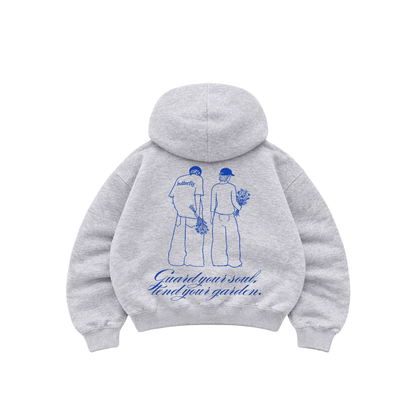 Garden drawing- Hoodie Zip Manga Globo grey