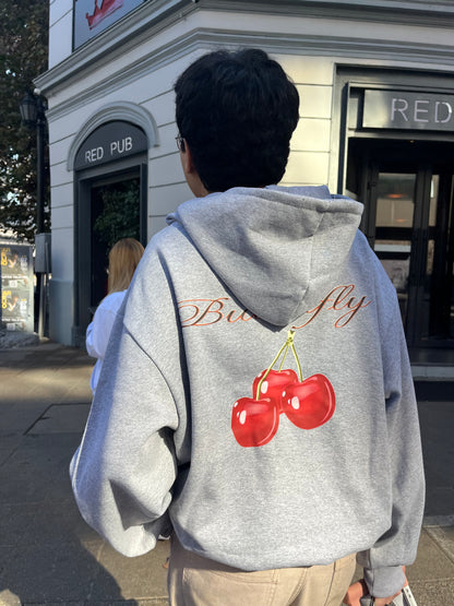 Hoodie cherry modelo manga globo gris