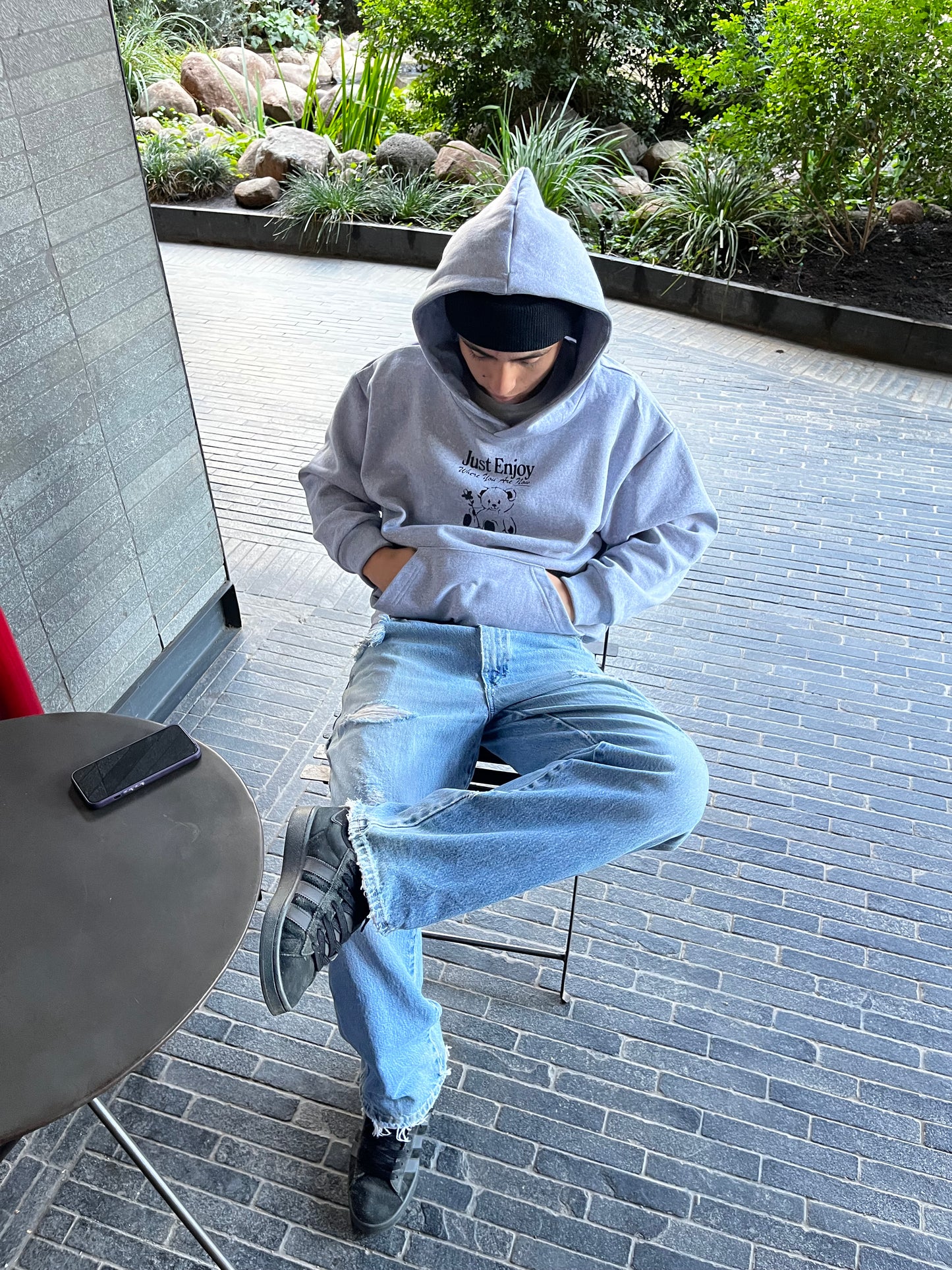 Just Enjoy - Hoodie Mangas Globo Gris