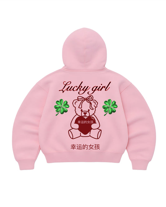 Hoodie  lucky modelo manga globo pink