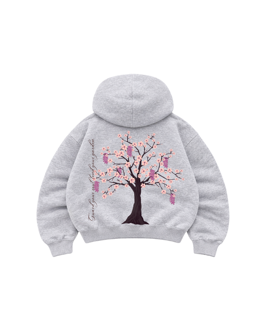 Garden Tree - Hoodie Zip Manga Globo Gris