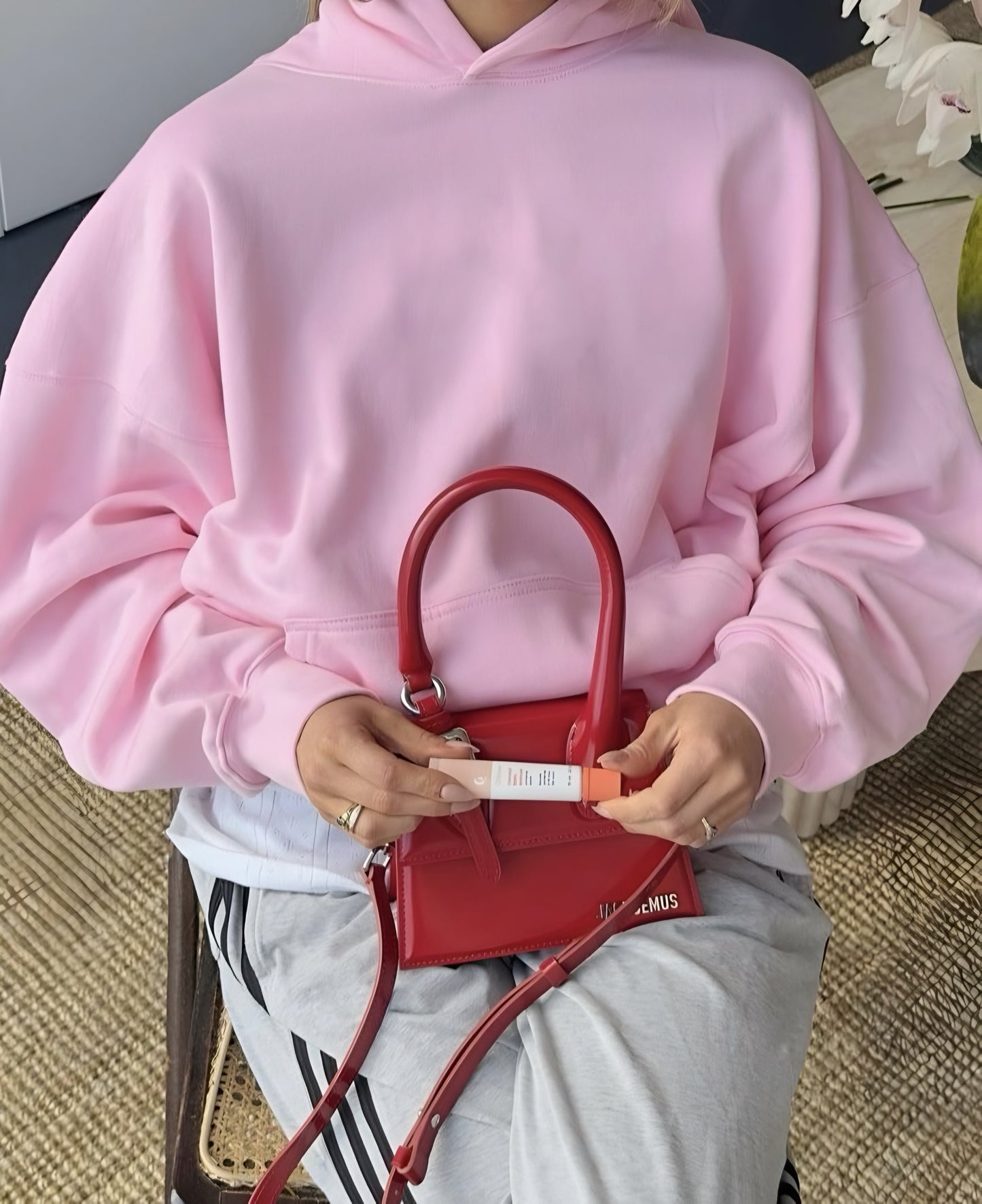 Hoodie basic rosado mangas globo