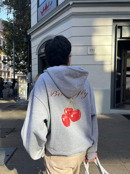 Hoodie cherry modelo manga globo gris