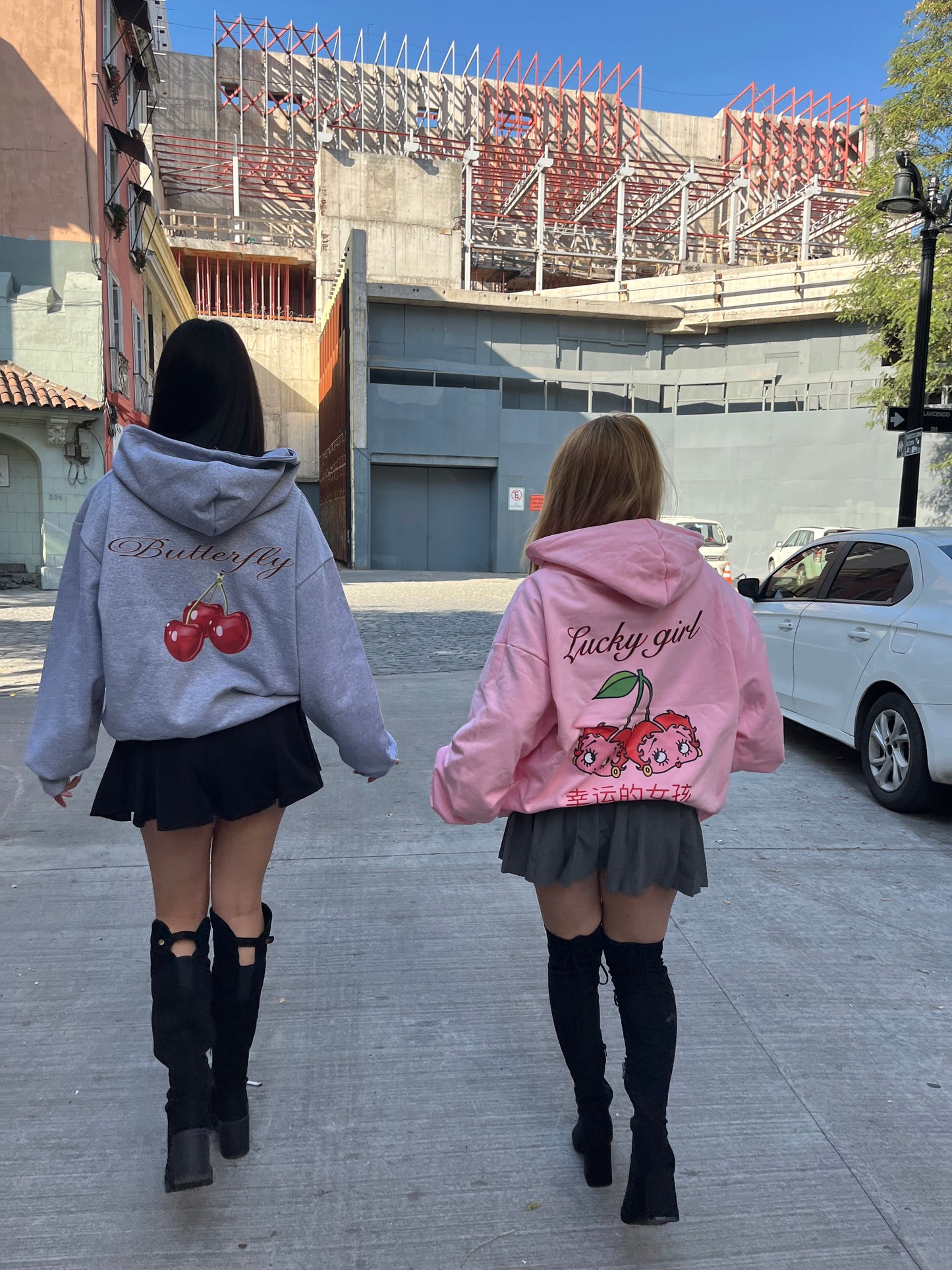 Hoodie cherry modelo manga globo gris