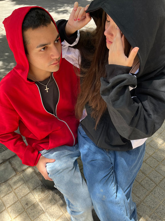 Hoodie full zipe bicolor manga globo ⭑