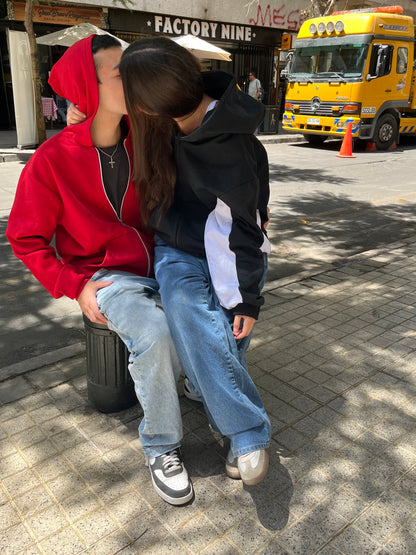 Hoodie full zipe bicolor manga globo ⭑