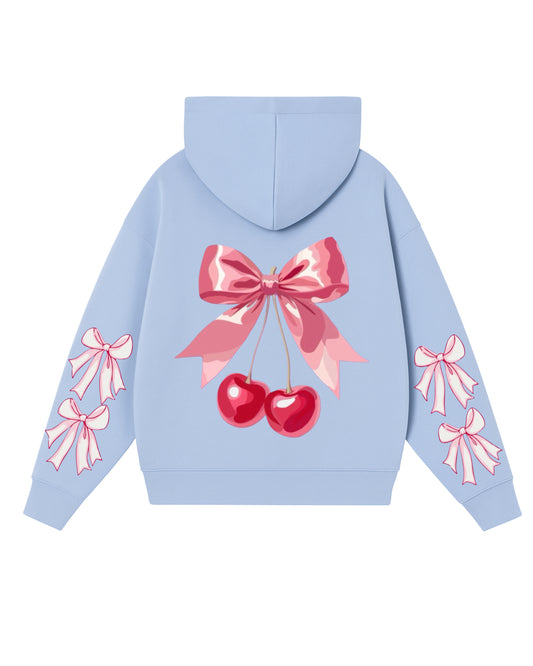 Hoodie cherry  modelo clásico celeste pastel