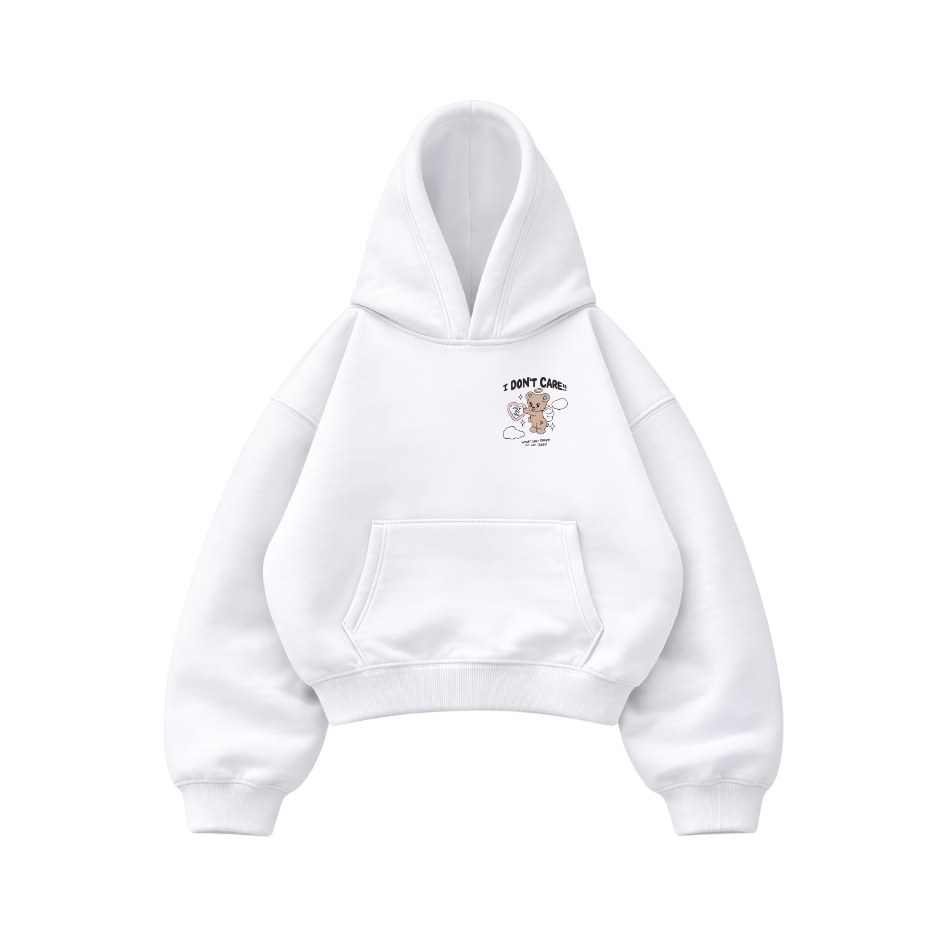 I Don't Care - Hoodie Mangas Globo White