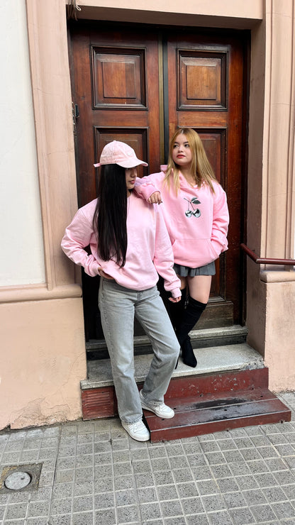 Hoodie cherry modelo clásico rosado pastel