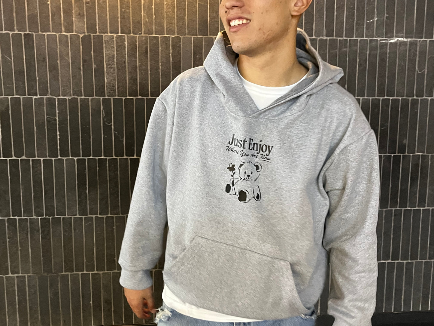 Just Enjoy - Hoodie Mangas Globo Gris