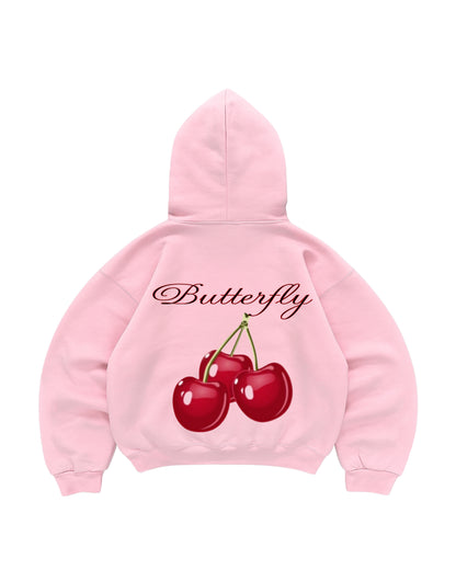 Hoodie cherry modelo manga globo rosado