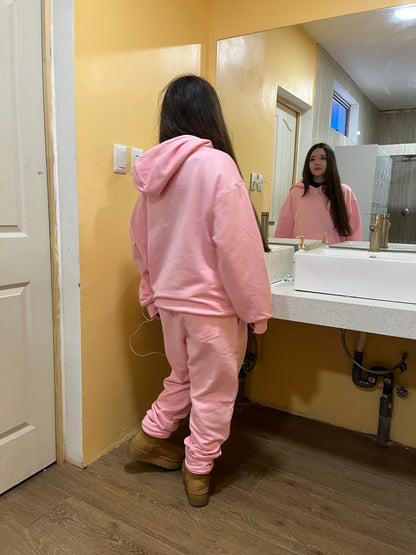Hoodie basic rosado mangas globo