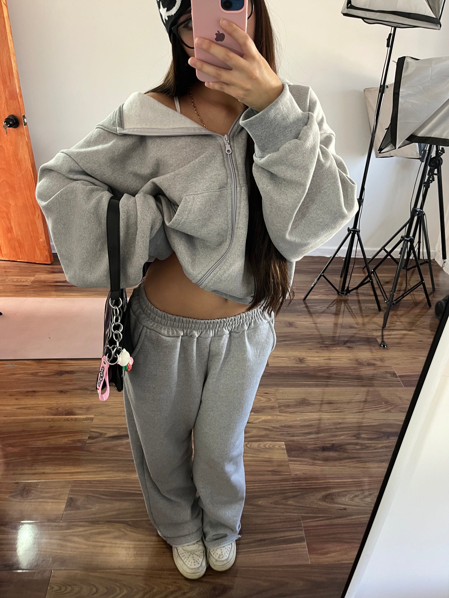 Basic Gris - Hoodie Zip Mangas Globos
