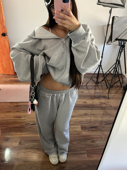 Basic Gris - Hoodie Zip Mangas Globos