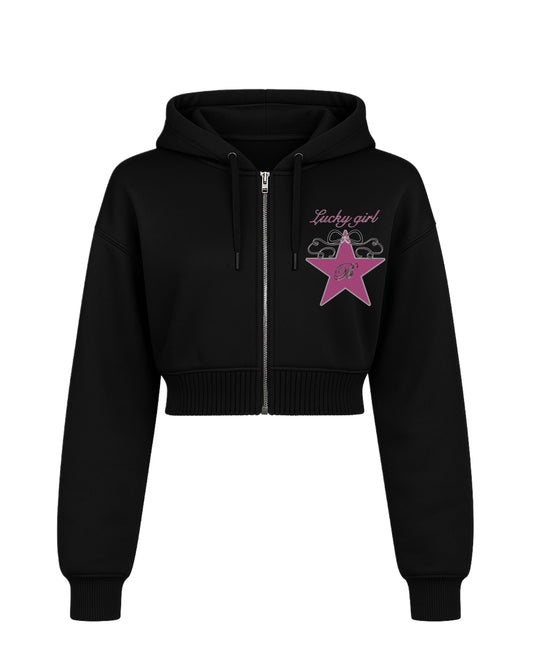 Crop top hoodie lucky girl