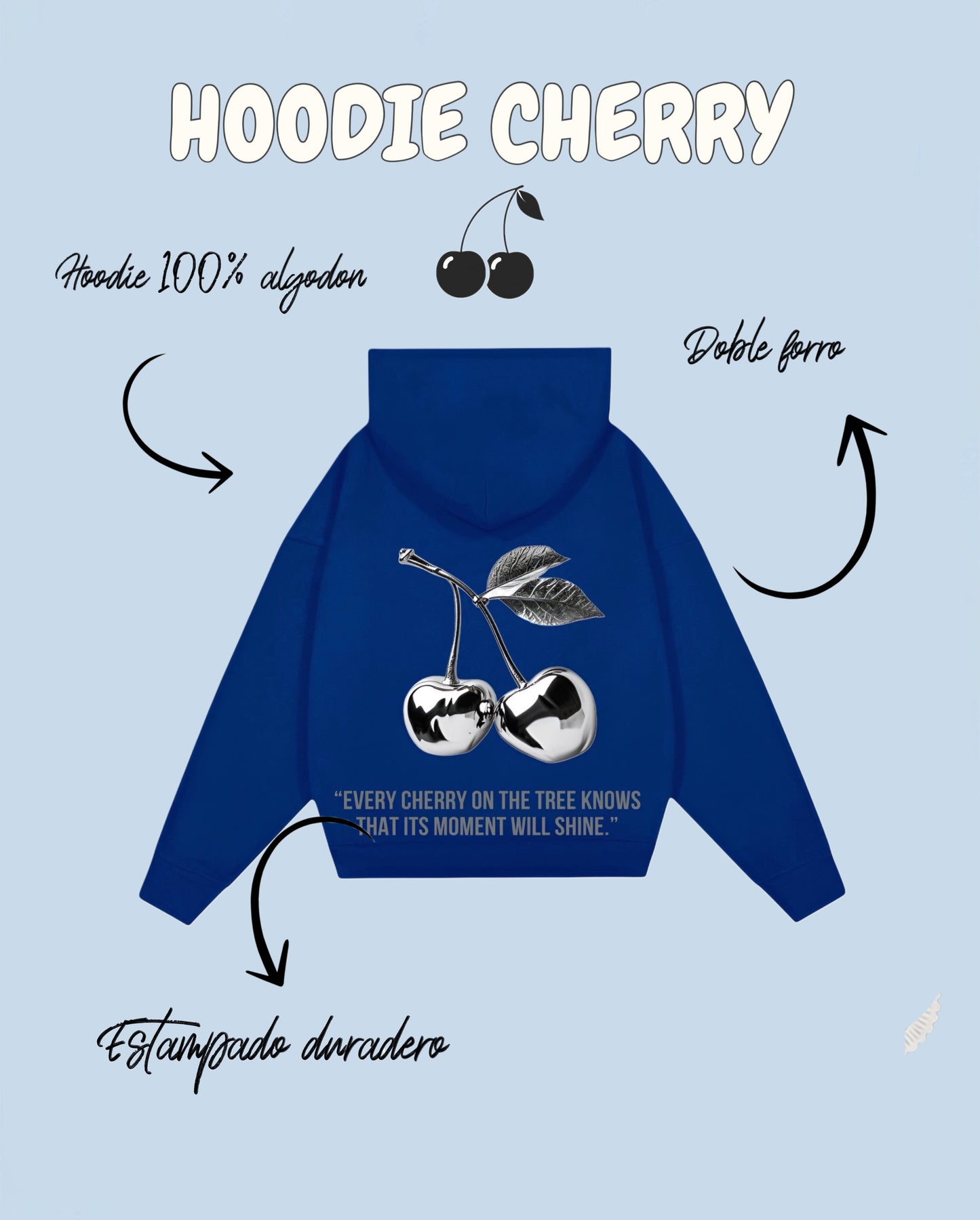 Hoodie cherry modelo clásico azul rey