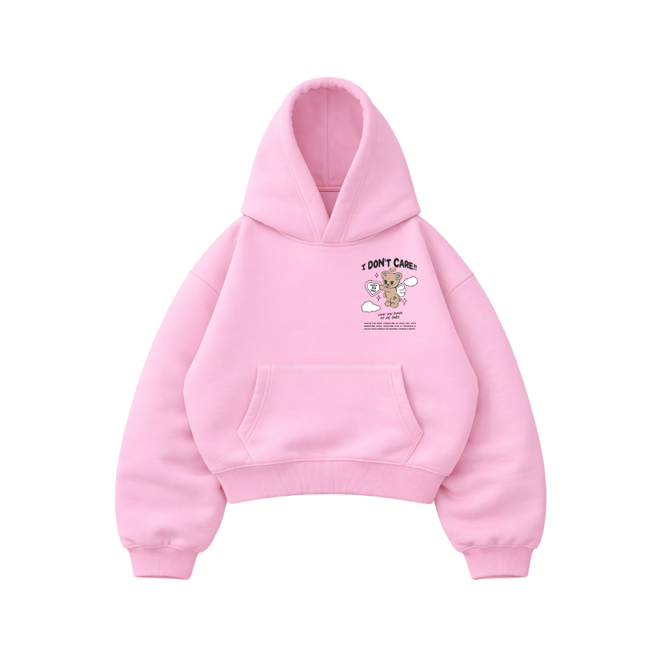 I Don't Care - Hoodie Mangas Globo Pink