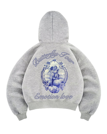 Hoodie emotion love modelo  manga globo gris