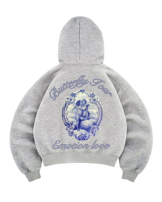 Hoodie emotion love modelo  manga globo gris