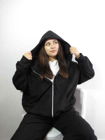 Basic Black - Hoodie Zip Mangas Globos
