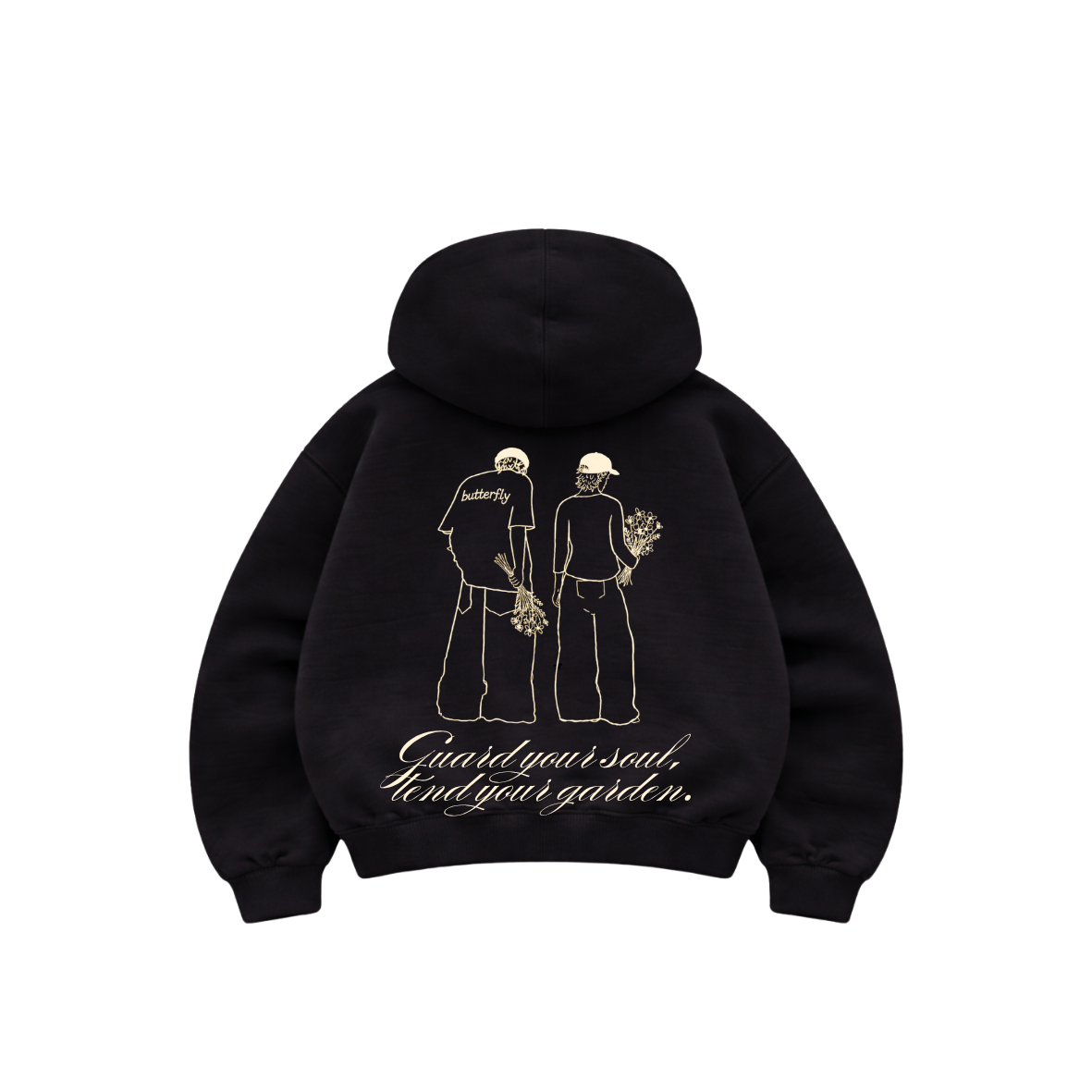 Garden drawing- Hoodie Zip Manga Globo black