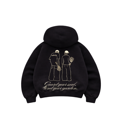 Garden drawing- Hoodie Zip Manga Globo black