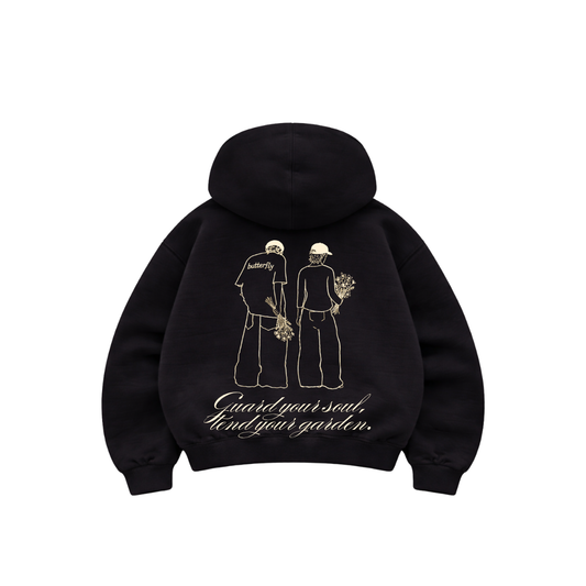 Garden drawing- Hoodie Zip Manga Globo black