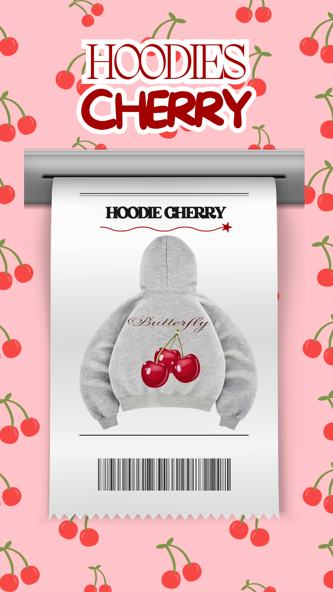 Hoodie cherry modelo manga globo gris