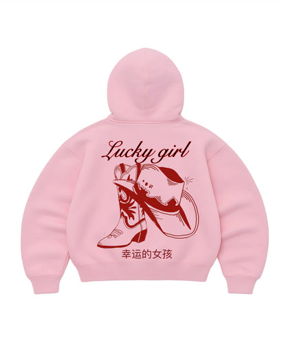 Hoodie  lucky modelo manga globo pink