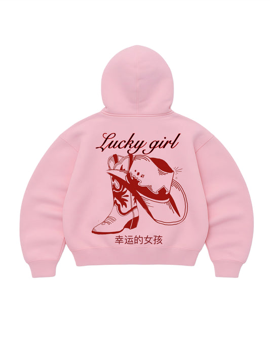 Hoodie  lucky modelo manga globo pink