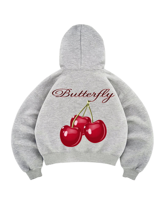 Hoodie cherry modelo manga globo gris