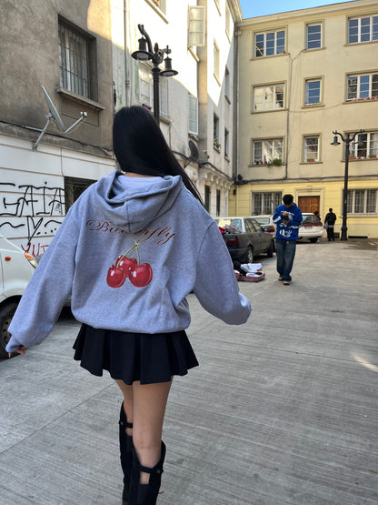 Hoodie cherry modelo manga globo gris