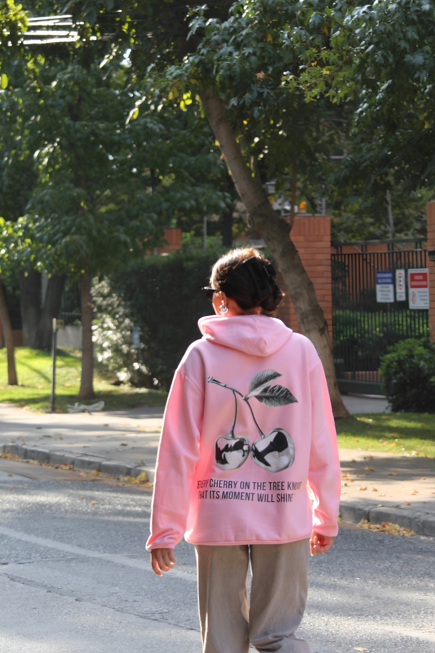 Hoodie cherry modelo clásico rosado pastel