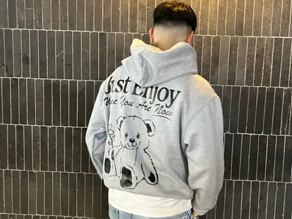 Just Enjoy - Hoodie Mangas Globo Gris
