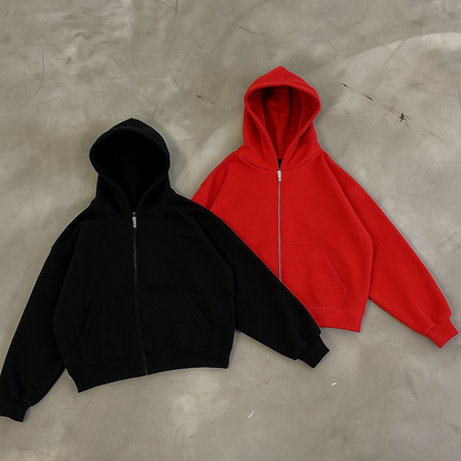 Hoodie basic rojo  zip  modelo clásico